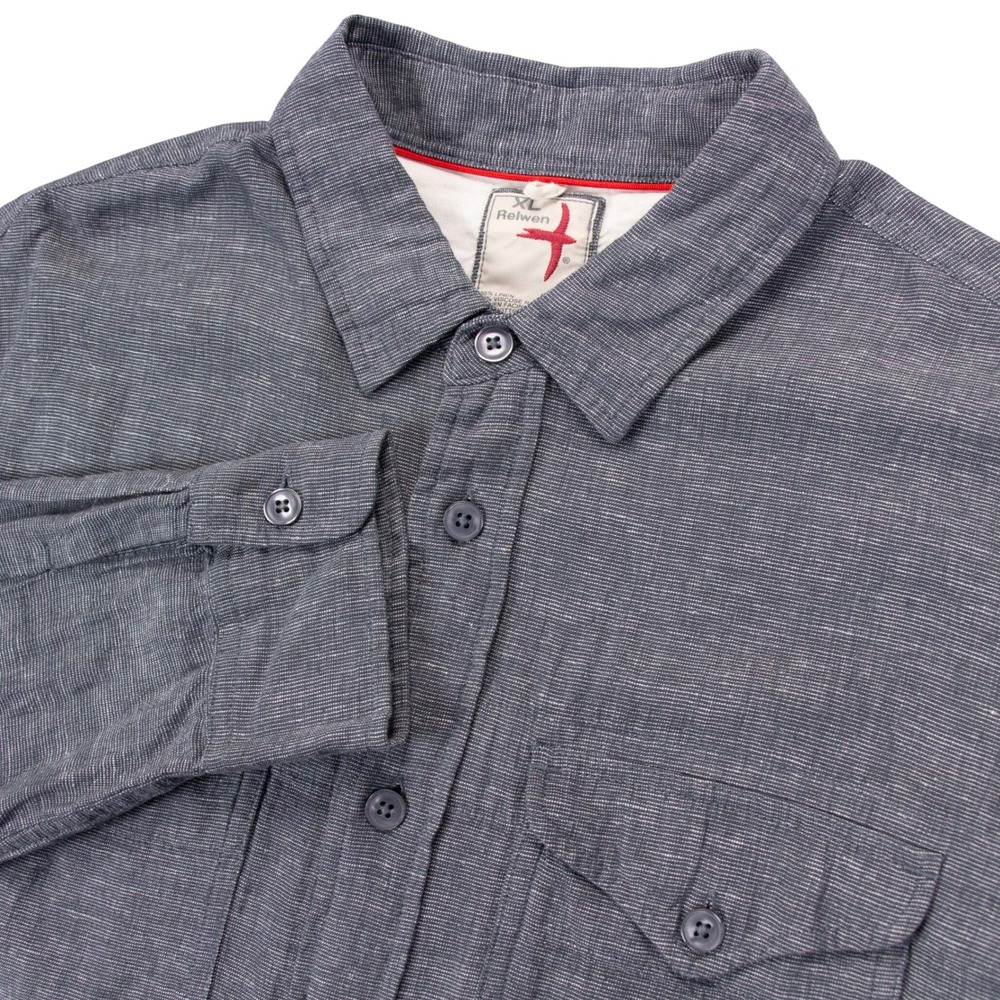 Relwen Men's Heathered Navy Casual Button-Down Shirt